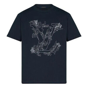 Louis Vuitton Embroidered LV Flower Navy Blue Logo Short Sleeve T-Shirt Medium M